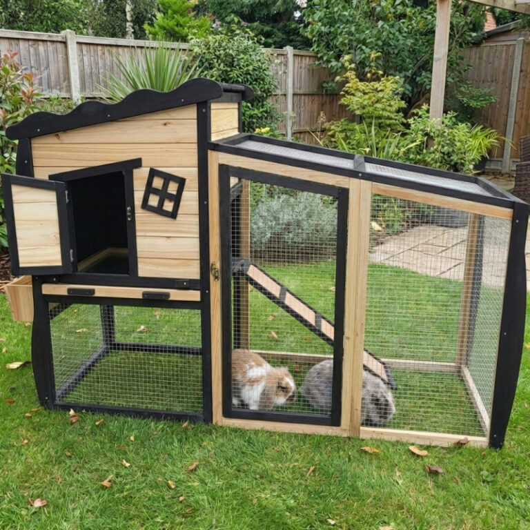 Clapier d'extérieur en bois FSC thermo-traité avec doublure chaude 153x64,5x103,5cm - Shelty Pet