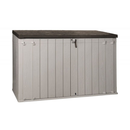 Coffre de jardin multifonctions en résine - Taupe - 2770L toit plat marron - Storaway plus 3XL - Toomax