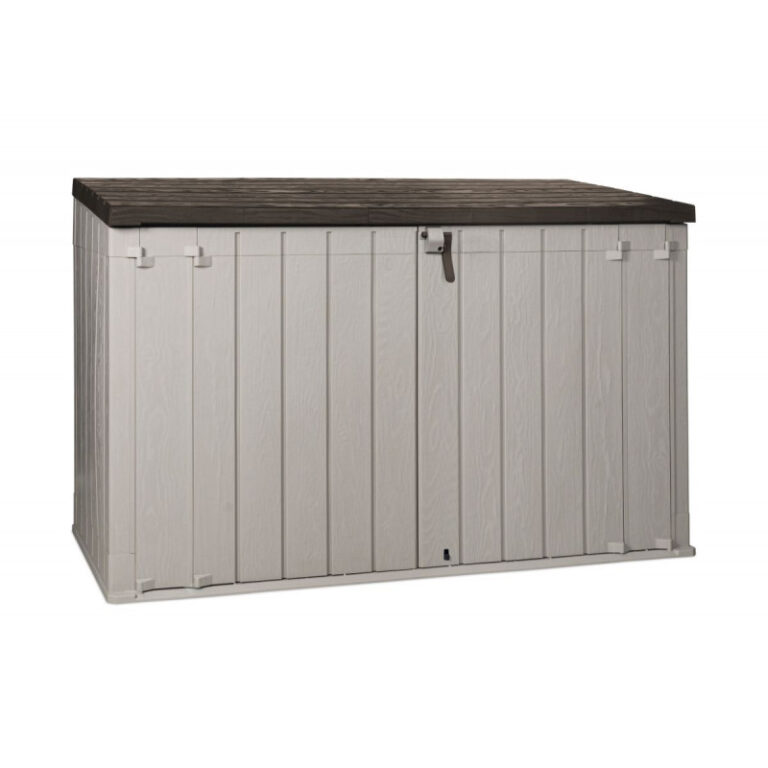 Coffre de jardin multifonctions en résine - Taupe - 2770L toit plat marron - Storaway plus 3XL - Toomax