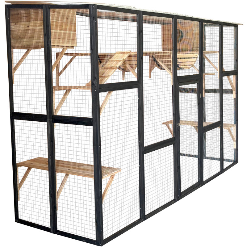 Enclos d'extérieur pour chats en bois FSC thermo-traité 300x95x188cm - Shelty Pet