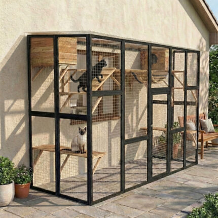 Enclos d'extérieur pour chats en bois FSC thermo-traité 300x95x188cm - Shelty Pet