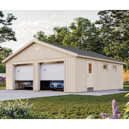 Garage double en bois brut 49,14m² Andre - panneaux 18mm - porte sectionnelle - Palmako