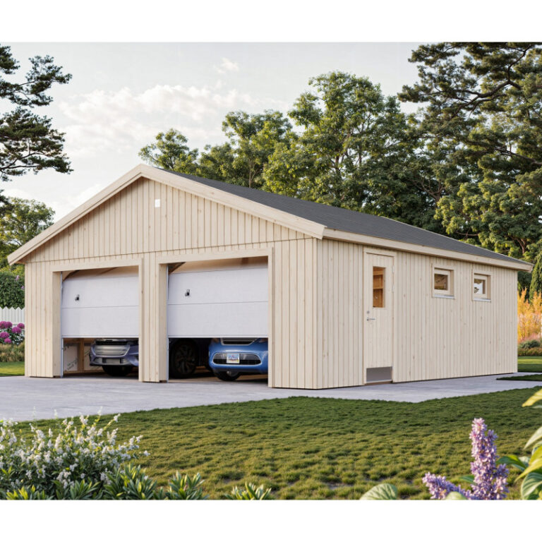 Garage double en bois brut 49,14m² Andre - panneaux 18mm - porte sectionnelle - Palmako