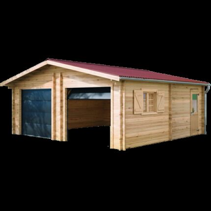 Garage double en bois massif 38,44m² – madriers 42mm – porte sectionnelle en option - Habrita