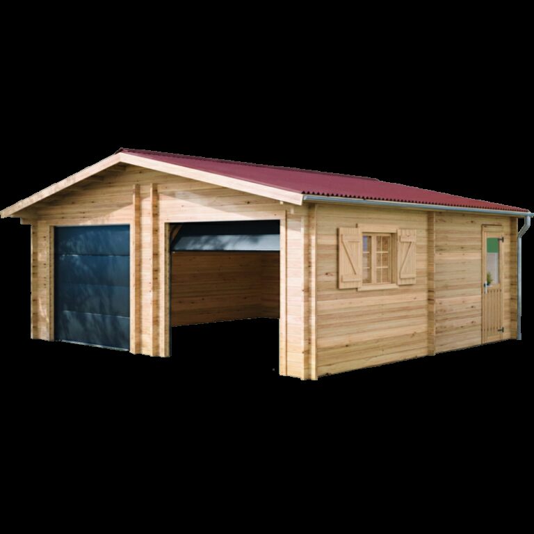 Garage double en bois massif 38,44m² – madriers 42mm – porte sectionnelle en option - Habrita