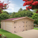 Garage double en bois massif 38,44m² – madriers 60mm – porte en bois - Habrita