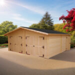 Garage double en bois massif 38,44m² – madriers 60mm – porte en bois - Habrita