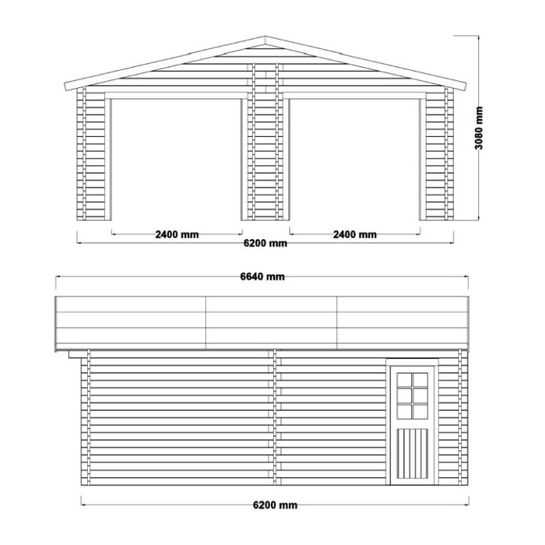 Garage double en bois massif 38,44m² – madriers 60mm – porte métallique - Habrita