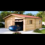 Garage double en bois massif 38,44m² – madriers 60mm – porte métallique - Habrita