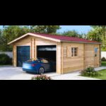 Garage double en bois massif 38,44m² – madriers 60mm – porte sectionnelle - Habrita