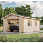 Garage en bois brut 19,8m² Roger - madriers 44mm - porte en bois - Palmako