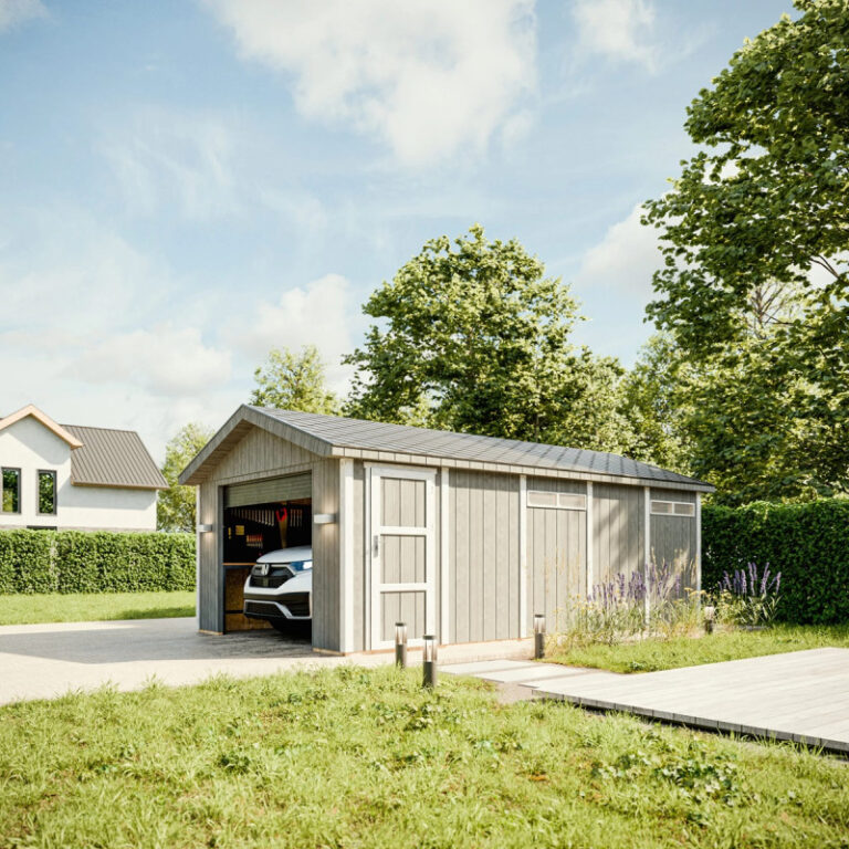 Garage en bois brut 21m² – panneaux LP® SmartSide® – Timbela