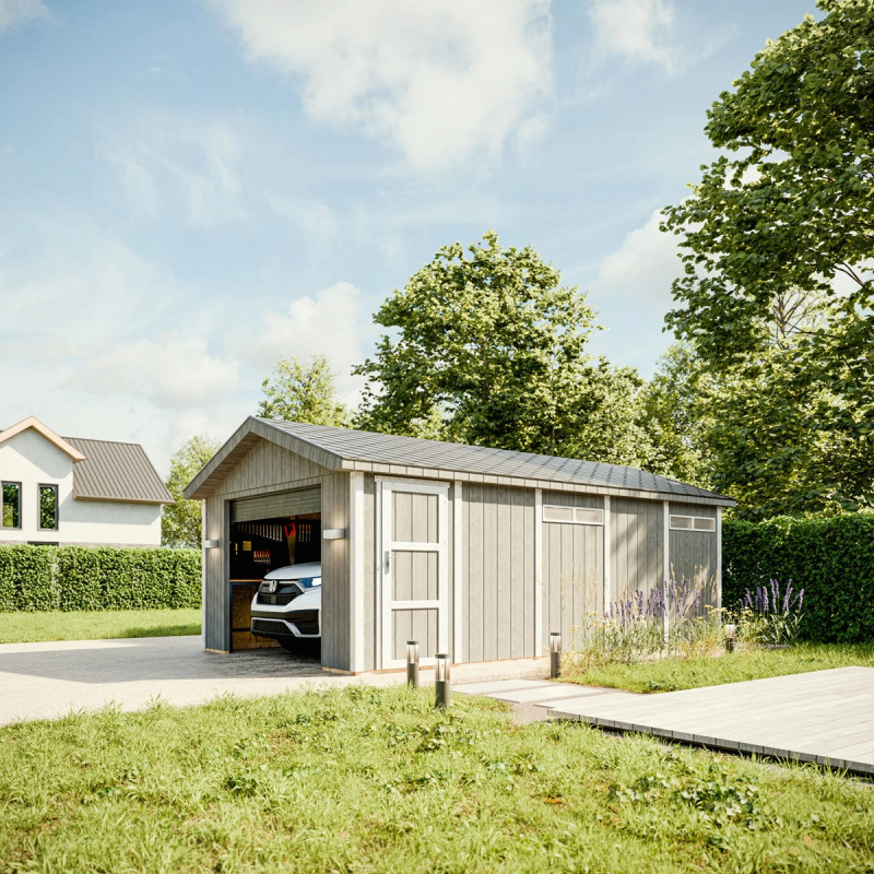 Garage en bois brut 21m² – panneaux LP® SmartSide® – Timbela