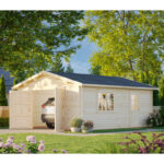 Garage en bois brut 24,8m² Roger - madriers 44mm - porte en bois - Palmako