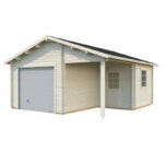 Garage en bois brut 28,05m² Roger avec terrasse - madriers 44mm - porte sectionnelle - Palmako