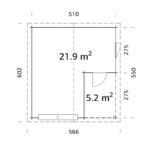Garage en bois brut 28,05m² Roger avec terrasse - madriers 44mm - porte sectionnelle - Palmako
