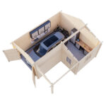 Garage en bois brut 28,05m² Roger avec terrasse - madriers 44mm - porte en bois - Palmako