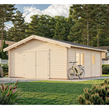 Garage en bois brut 29,16m² Roger - madriers 70mm - porte en bois - Palmako