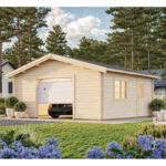 Garage en bois brut 29,16m² Roger - madriers 70mm - porte sectionnelle - Palmako