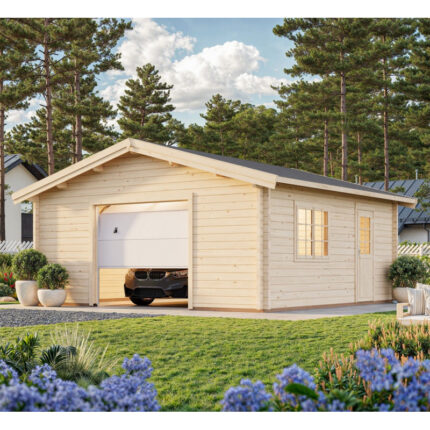 Garage en bois brut 29,16m² Roger - madriers 70mm - porte sectionnelle - Palmako