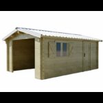 Garage en bois massif 19,73m² – madriers 42mm – toit en shingles - porte sectionnelle - Habrita