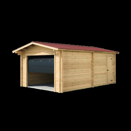 Garage en bois massif 21,7m² – madriers 42mm – porte sectionnelle en option - Habrita