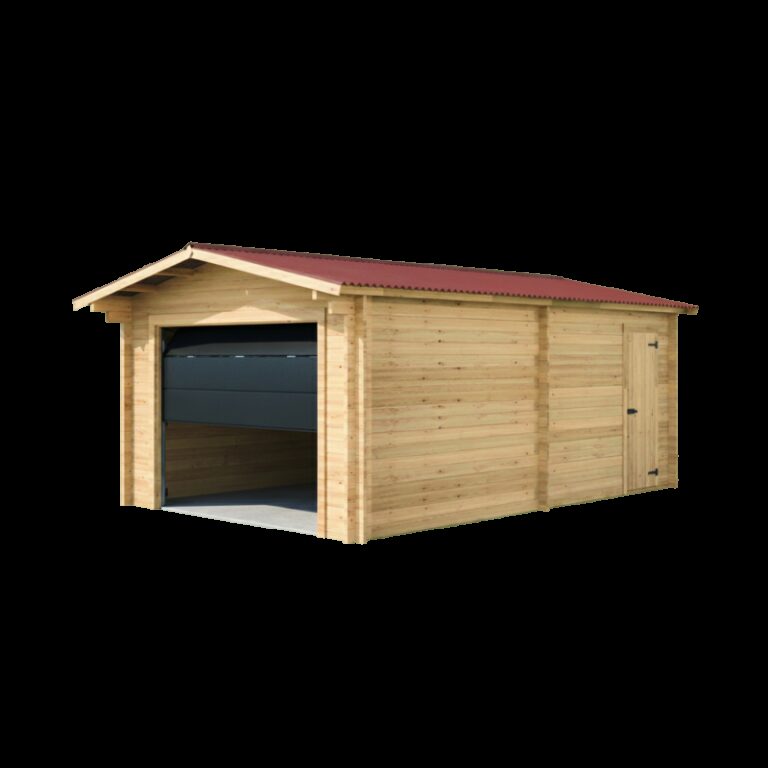Garage en bois massif 21,7m² – madriers 42mm – porte sectionnelle en option - Habrita