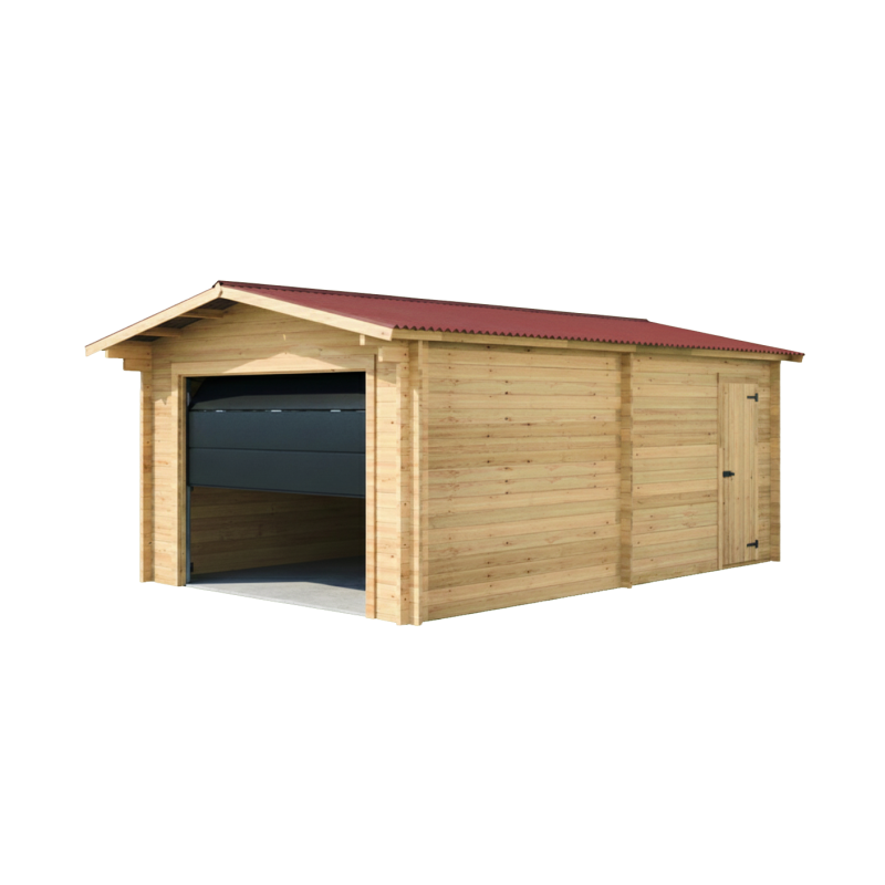 Garage en bois massif 21,7m² – madriers 42mm – porte sectionnelle en option - Habrita