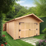 Garage en bois massif 24,23m² – madriers 60mm – porte en bois - Habrita
