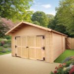 Garage en bois massif 24,23m² – madriers 60mm – porte en bois - Habrita