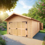 Garage en bois massif 24,23m² – madriers 60mm – porte en bois - Habrita