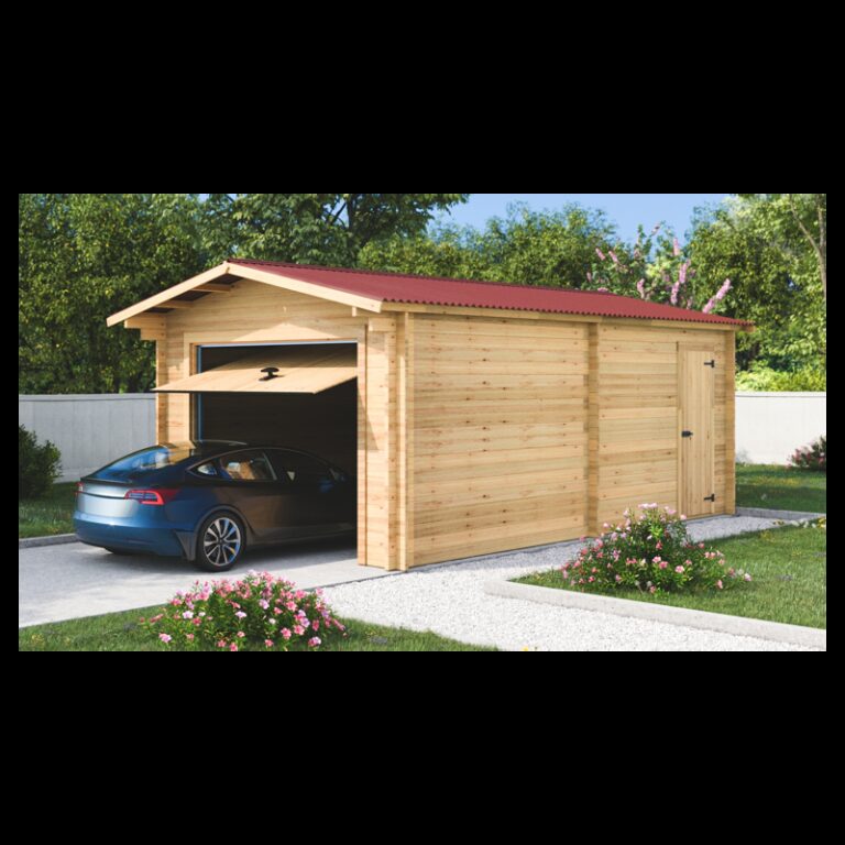 Garage en bois massif 24,23m² – madriers 60mm – porte métallique - Habrita