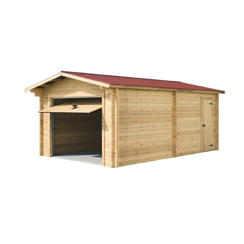 Garage en bois massif 24,23m² – madriers 60mm – porte métallique - Habrita