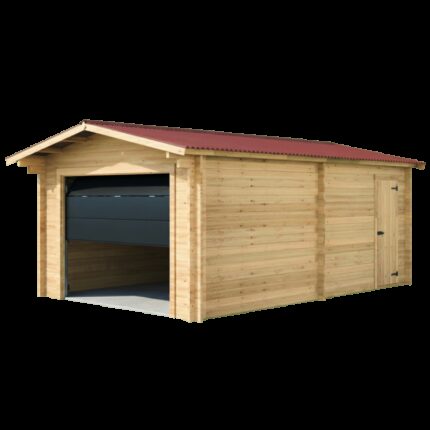 Garage en bois massif 24,23m² – madriers 60mm – porte sectionnelle - Habrita