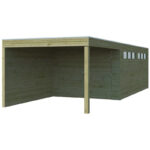 Garage Qube 15,3m² + extension 300cm en bois traité autoclave madriers 27mm avec double porte battante + fenêtre – Gardenas