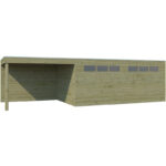 Garage Qube 15,3m² + extension 300cm en bois traité autoclave madriers 27mm avec double porte battante + fenêtre – Gardenas