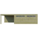 Garage Qube 15,3m² + extension 300cm en bois traité autoclave madriers 27mm avec double porte battante + fenêtre – Gardenas