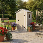 Petit abri de jardin en résine beige 1,34m² + kit de fondation - JOBU