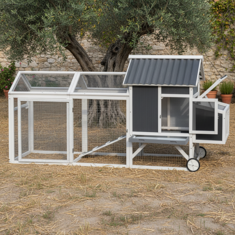 Poulailler en bois FSC thermo-traité 224x81x107cm avec toit PVC pour 4 à 6 poules – Shelty Pet