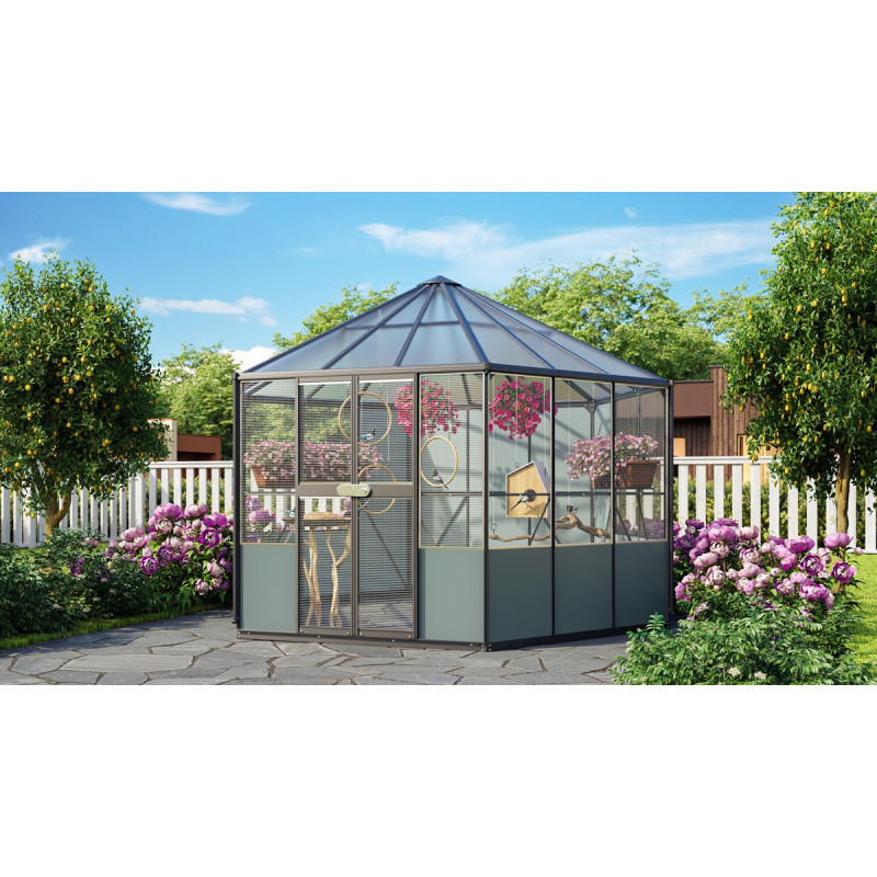 Volière en aluminium noir 9m² et polycarbonate 6mm - grillage maille d'acier Circus - Vitavia