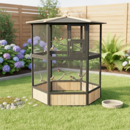 Volière en bois FSC thermo-traité diam. 150cm x H.164cm - Shelty Pet